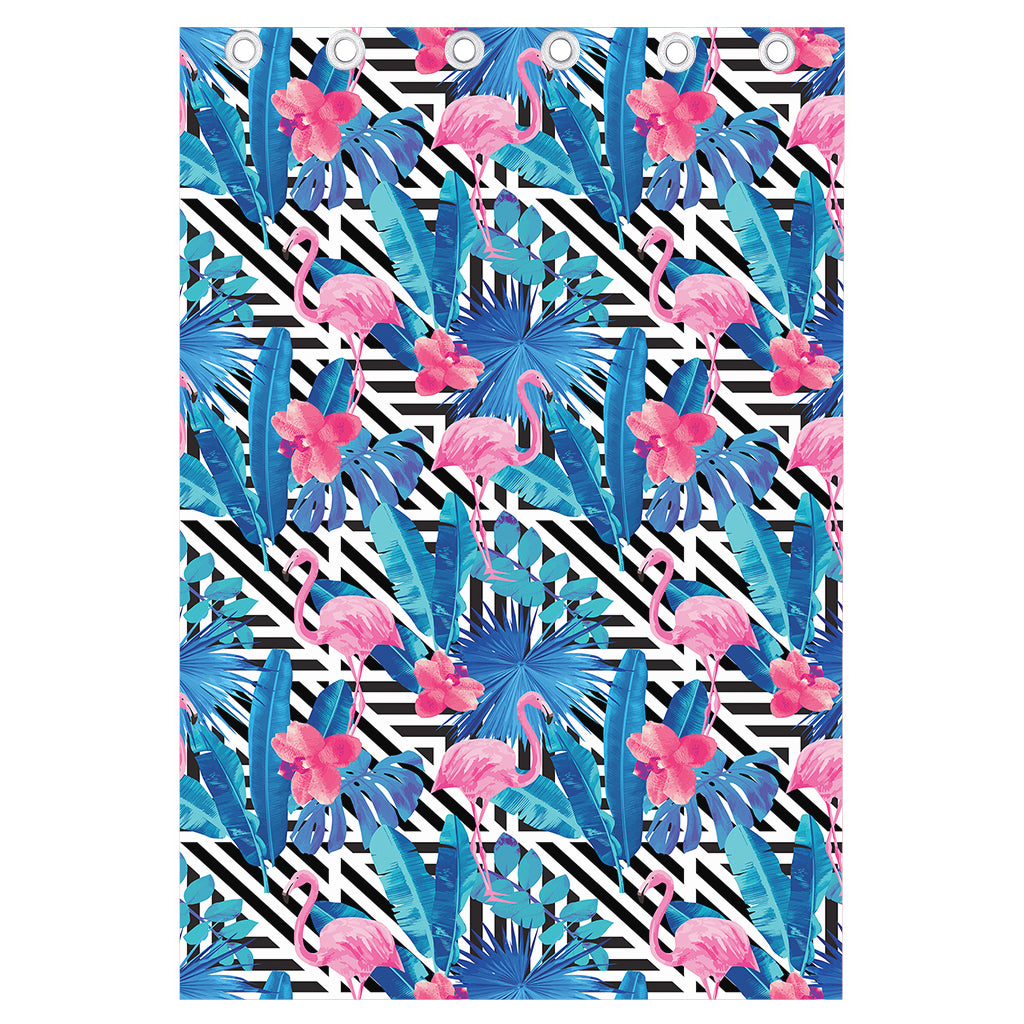 Blue Tropical And Pink Flamingo Print Curtain