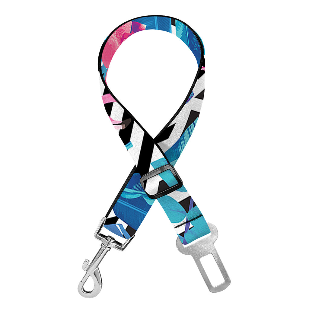 Blue Tropical And Pink Flamingo Print Dog Seat Belt