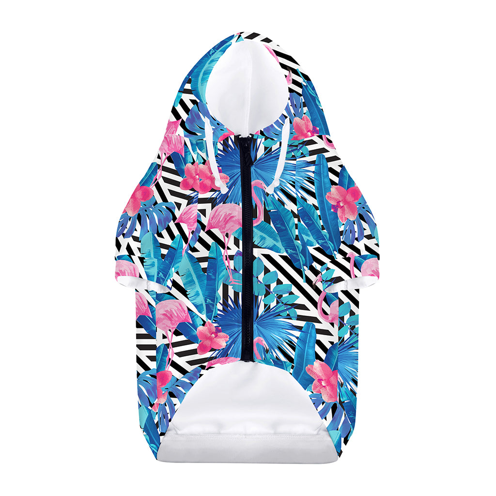 Blue Tropical And Pink Flamingo Print Dog Zip Up Hoodie