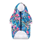 Blue Tropical And Pink Flamingo Print Dog Zip Up Hoodie