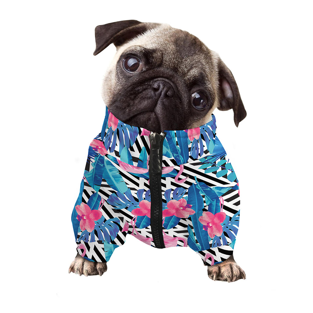 Blue Tropical And Pink Flamingo Print Dog Zip Up Jacket