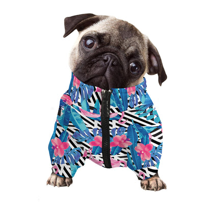 Blue Tropical And Pink Flamingo Print Dog Zip Up Jacket