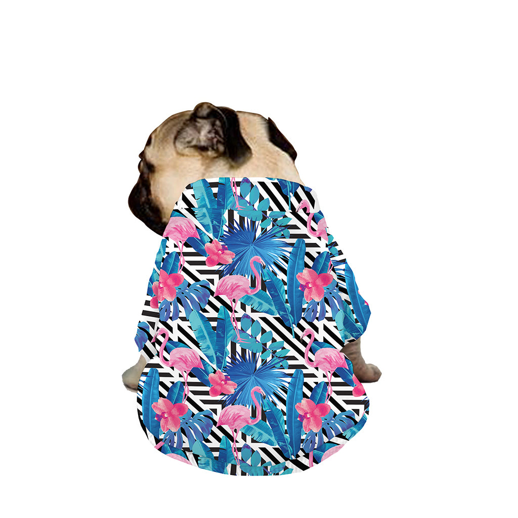 Blue Tropical And Pink Flamingo Print Dog Zip Up Jacket