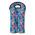 Blue Tropical And Pink Flamingo Print Double Neoprene Wine Tote
