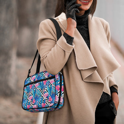 Blue Tropical And Pink Flamingo Print Double Strap Bible Bag