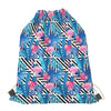 Blue Tropical And Pink Flamingo Print Drawstring Bag