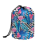 Blue Tropical And Pink Flamingo Print Drawstring Makeup Bag