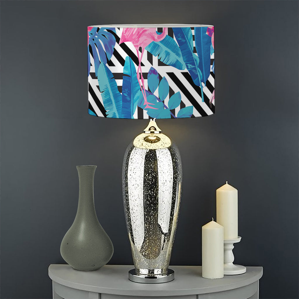 Blue Tropical And Pink Flamingo Print Drum Lamp Shade