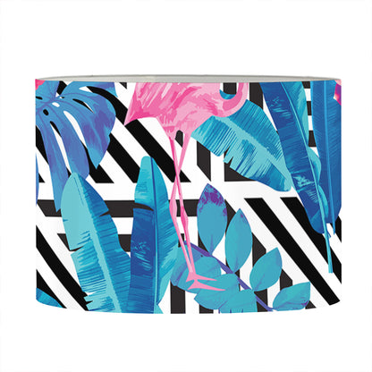 Blue Tropical And Pink Flamingo Print Drum Lamp Shade