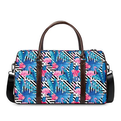 Blue Tropical And Pink Flamingo Print Duffle Bag