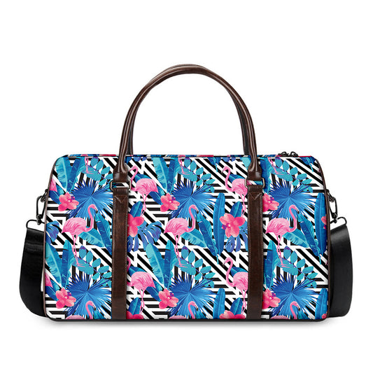Blue Tropical And Pink Flamingo Print Duffle Bag