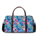 Blue Tropical And Pink Flamingo Print Duffle Bag