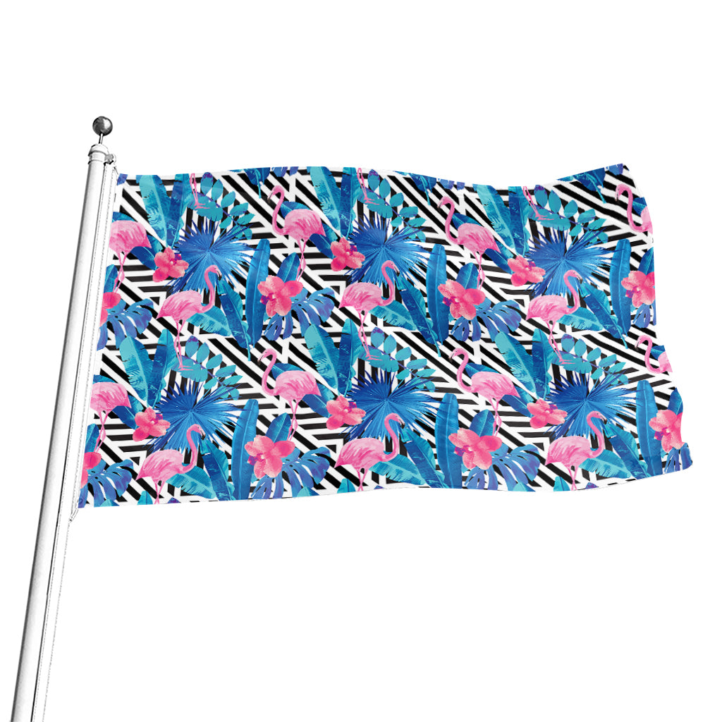 Blue Tropical And Pink Flamingo Print Flag