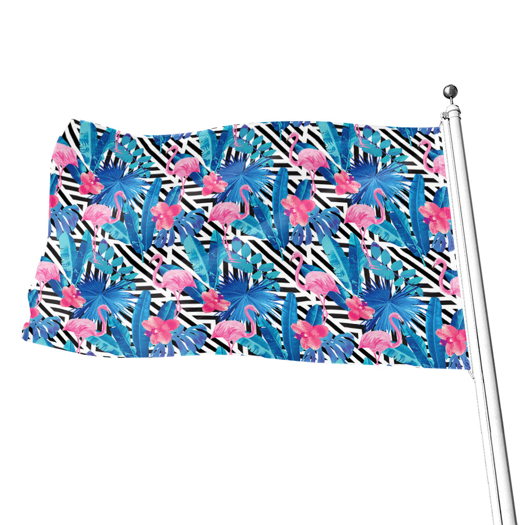 Blue Tropical And Pink Flamingo Print Flag