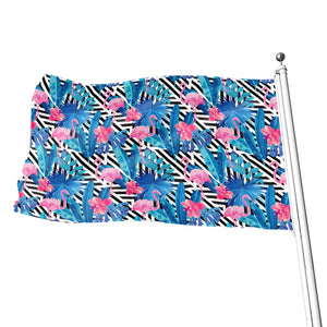 Blue Tropical And Pink Flamingo Print Flag