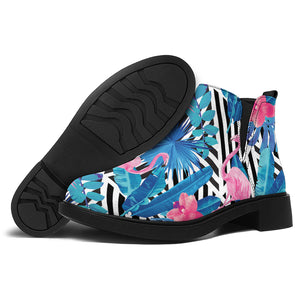 Blue Tropical And Pink Flamingo Print Flat Ankle Boots