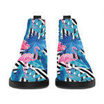 Blue Tropical And Pink Flamingo Print Flat Ankle Boots