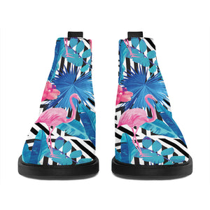 Blue Tropical And Pink Flamingo Print Flat Ankle Boots