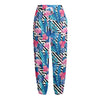 Blue Tropical And Pink Flamingo Print Fleece Lined Knit Pants