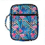 Blue Tropical And Pink Flamingo Print Front Pocket Bible Bag