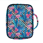 Blue Tropical And Pink Flamingo Print Front Pocket Bible Bag