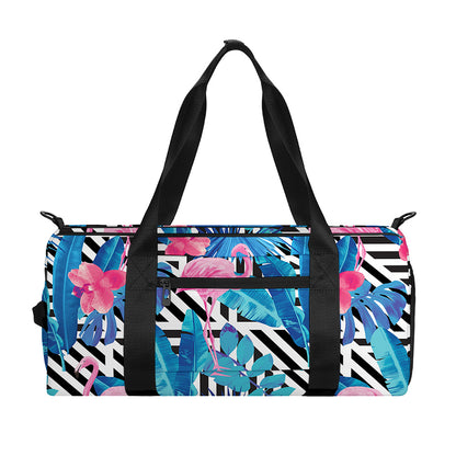 Blue Tropical And Pink Flamingo Print Gym Bag