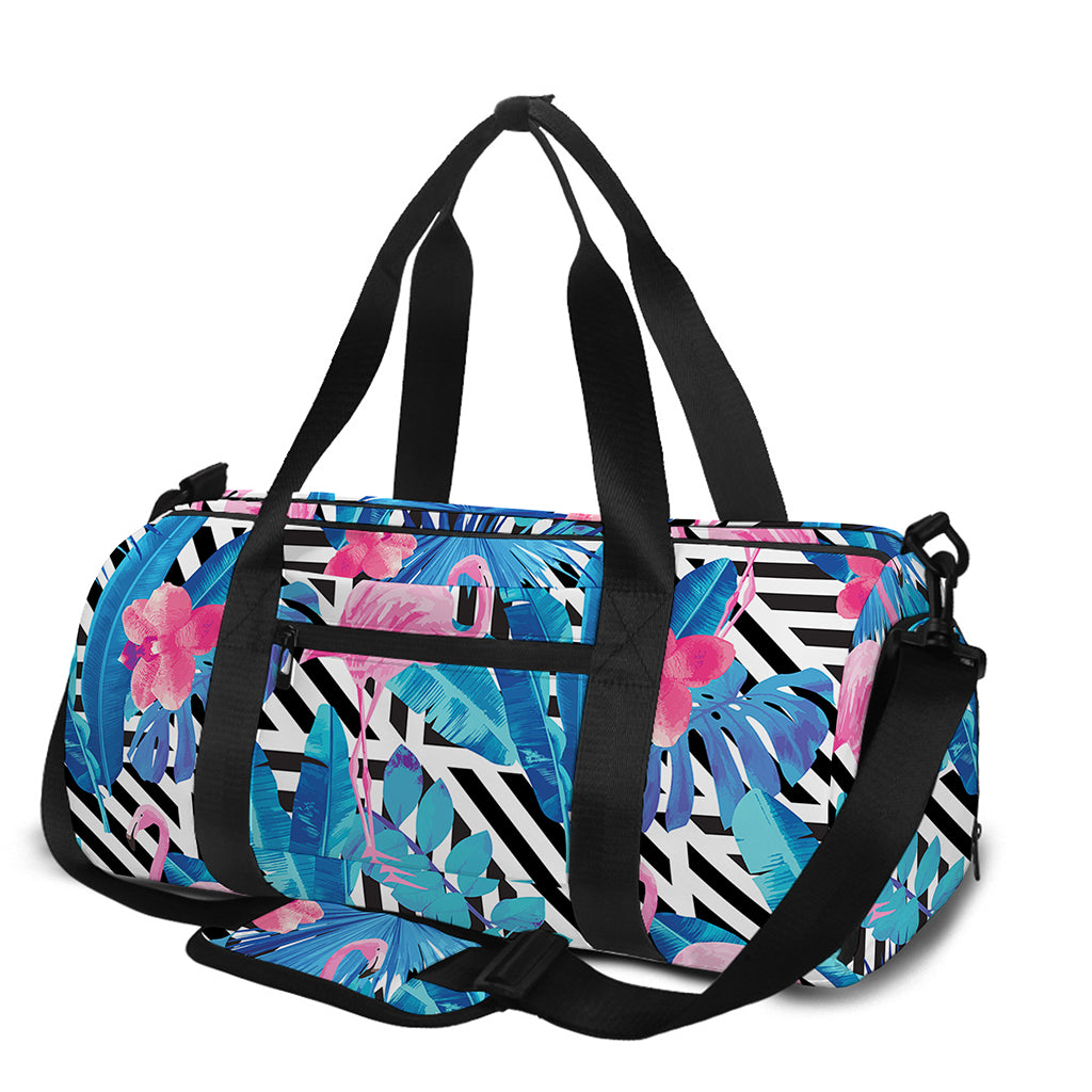 Blue Tropical And Pink Flamingo Print Gym Bag