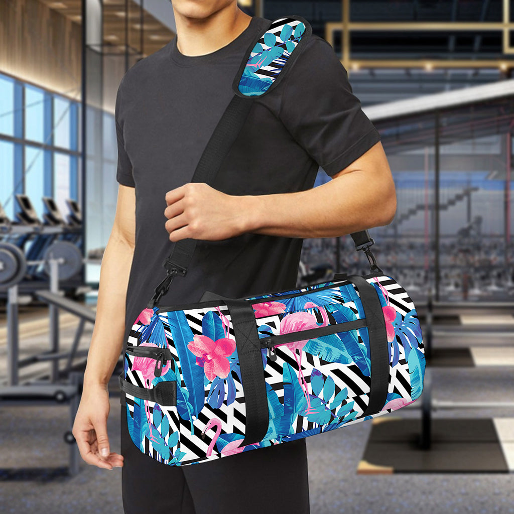 Blue Tropical And Pink Flamingo Print Gym Bag