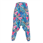 Blue Tropical And Pink Flamingo Print Hammer Pants
