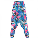 Blue Tropical And Pink Flamingo Print Hammer Pants