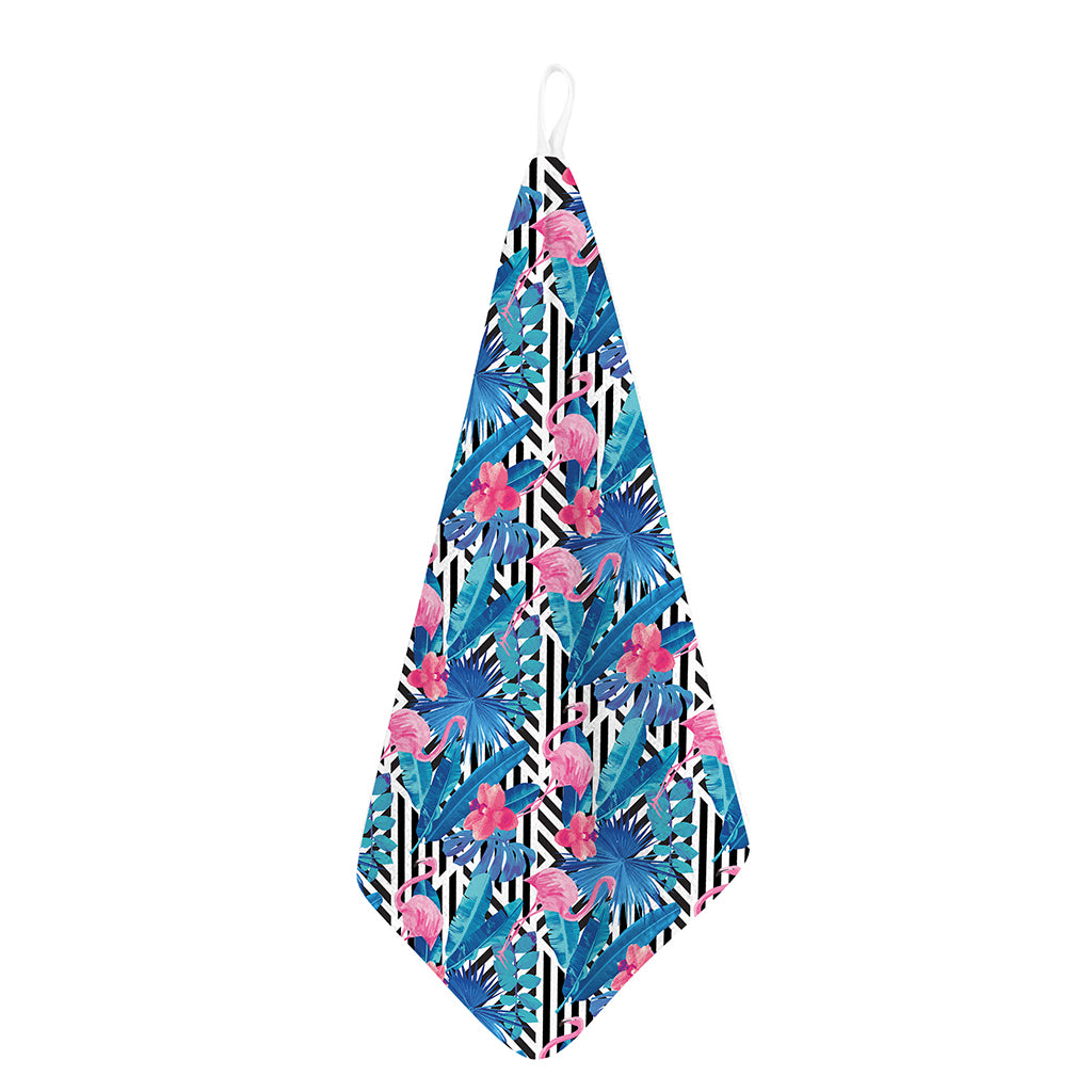 Blue Tropical And Pink Flamingo Print Hand Towel
