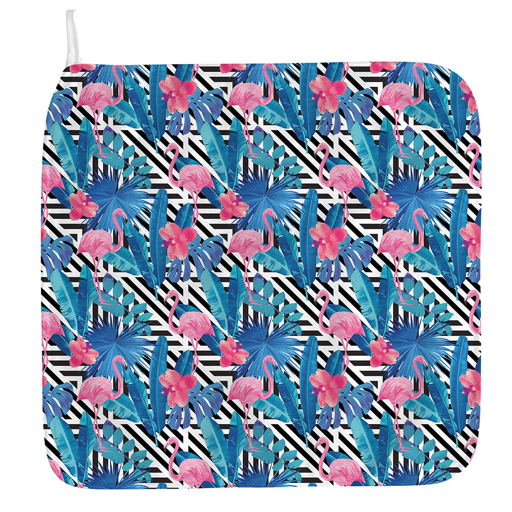 Blue Tropical And Pink Flamingo Print Hand Towel