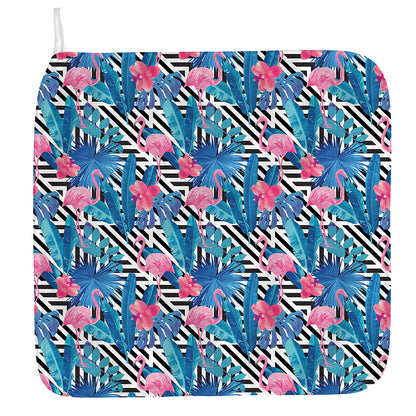 Blue Tropical And Pink Flamingo Print Hand Towel