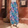 Blue Tropical And Pink Flamingo Print Harem Pants