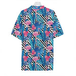 Blue Tropical And Pink Flamingo Print Hawaiian Shirt