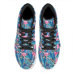 Blue Tropical And Pink Flamingo Print High Top Leather Sneakers