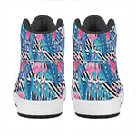 Blue Tropical And Pink Flamingo Print High Top Leather Sneakers