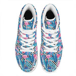 Blue Tropical And Pink Flamingo Print High Top Leather Sneakers