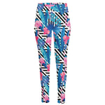 Blue Tropical And Pink Flamingo Print High-Waisted Pocket Leggings