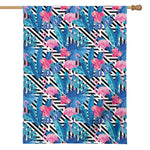 Blue Tropical And Pink Flamingo Print House Flag