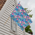 Blue Tropical And Pink Flamingo Print House Flag