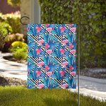 Blue Tropical And Pink Flamingo Print House Flag