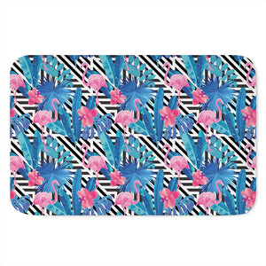 Blue Tropical And Pink Flamingo Print Indoor Door Mat