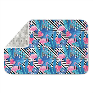 Blue Tropical And Pink Flamingo Print Indoor Door Mat