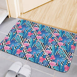 Blue Tropical And Pink Flamingo Print Indoor Door Mat