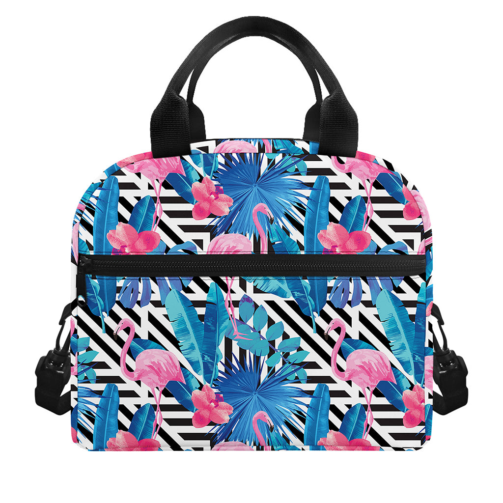 Blue Tropical And Pink Flamingo Print Insulated Lunch Bag