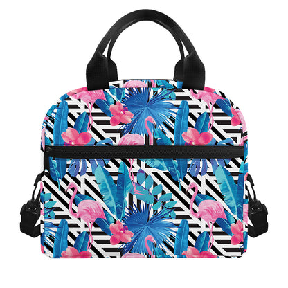 Blue Tropical And Pink Flamingo Print Insulated Lunch Bag