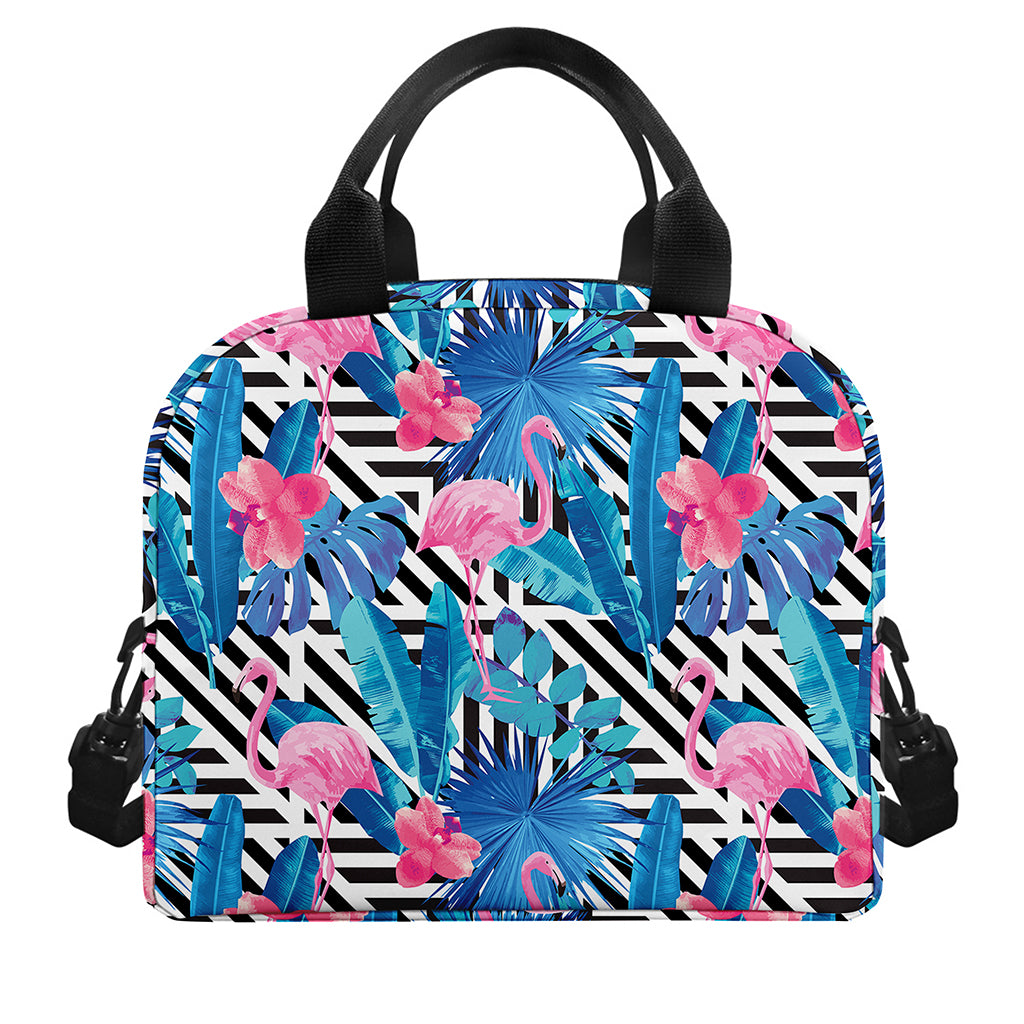 Blue Tropical And Pink Flamingo Print Insulated Lunch Bag