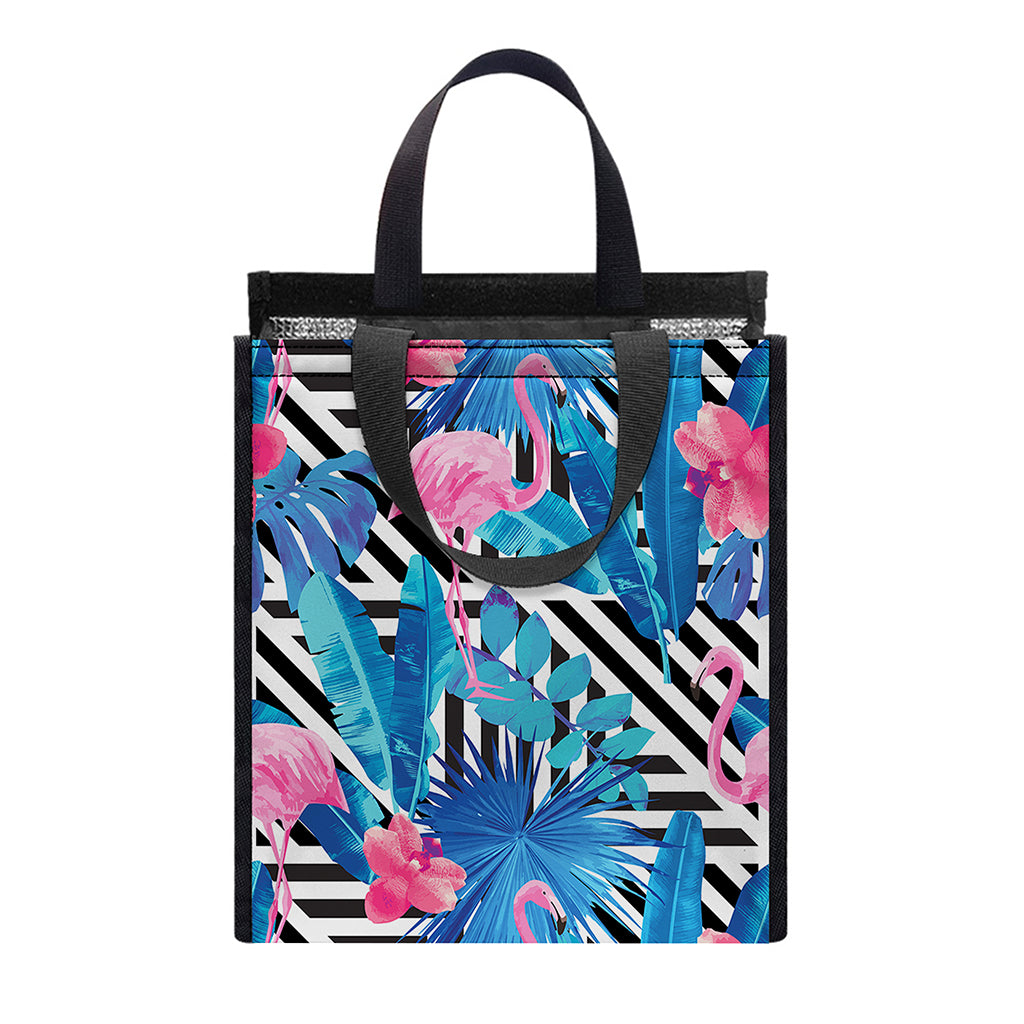 Blue Tropical And Pink Flamingo Print Insulated Lunch Tote