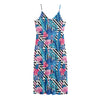 Blue Tropical And Pink Flamingo Print Jersey Midi Cami Dress